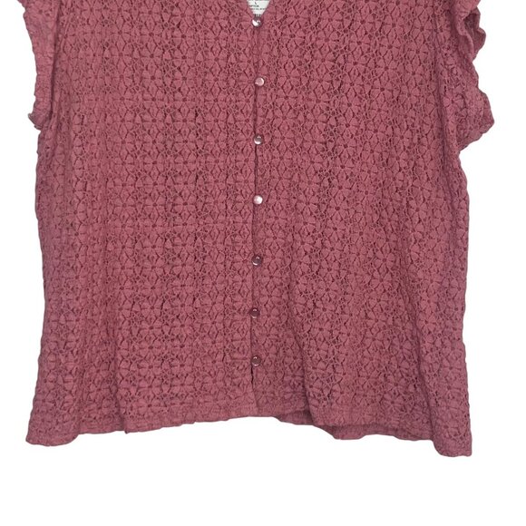 Adrianna Papell Mesarose Textured Blouse Shirt Button Front Pink Size Large New - Picture 4 of 11